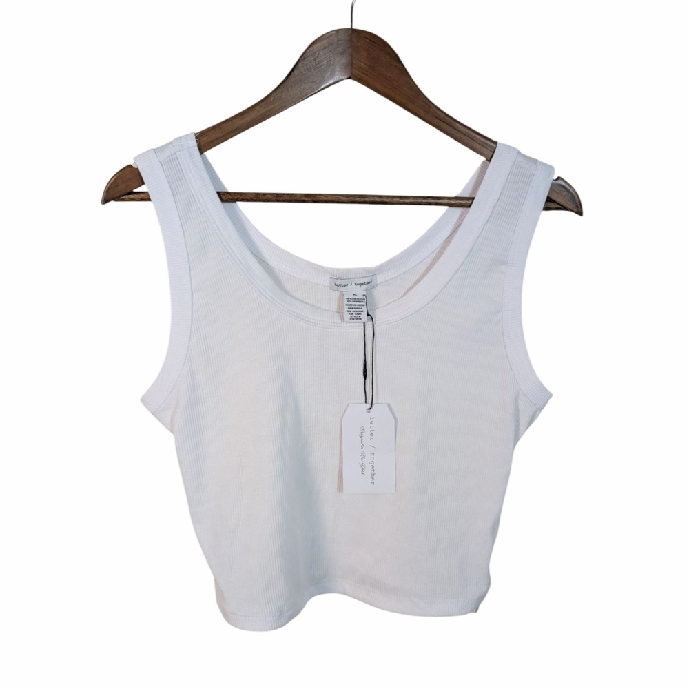 Better Together White Basic Ribbed Cropped Fitted Tank Top NEW!